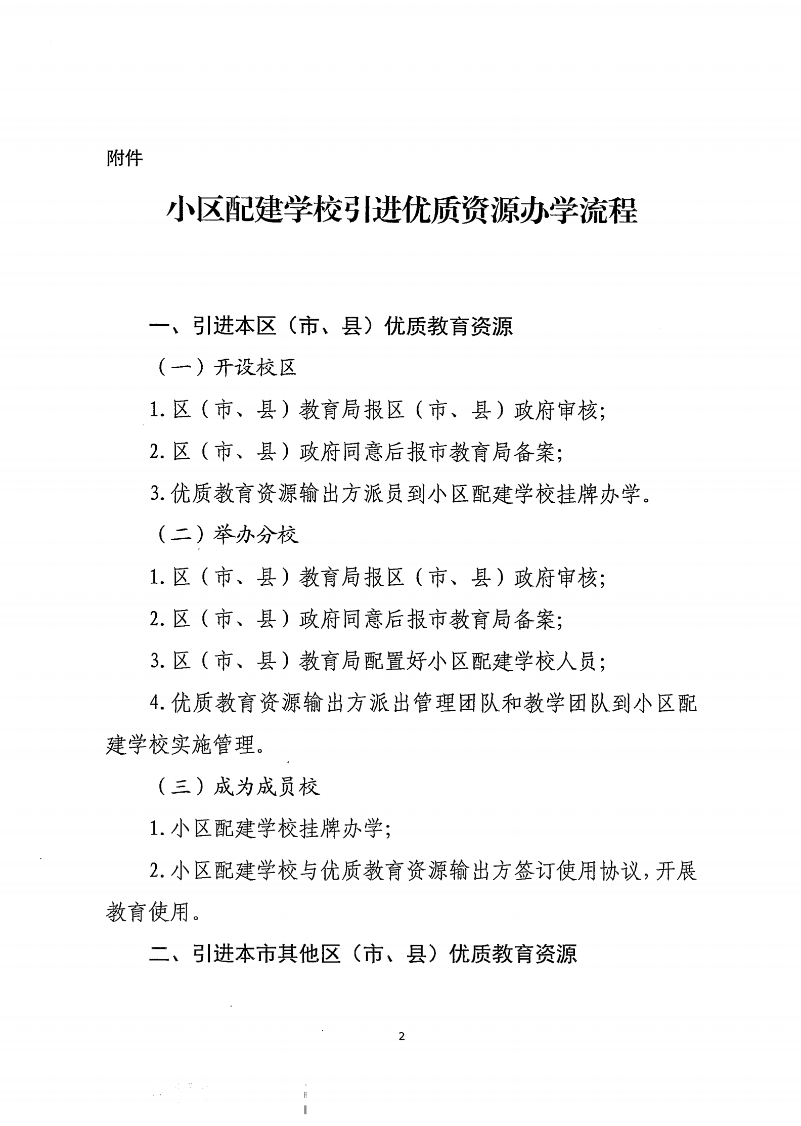市教育局办公室关于印发《小区配建学校引进优质教育资源办学流程》的通知