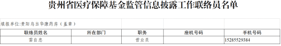 乌当区定点零售药店（单体）2024年度医疗保障基金监管信息披露