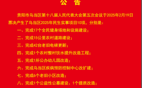 贵阳市乌当区第十八届人民代表大会第五次会议公告