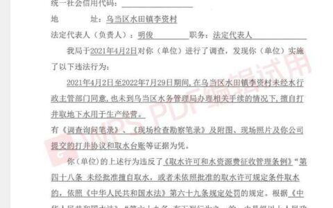 乌当区水务管理局行政处罚决定书、乌水政罚决字〔2022〕第1号