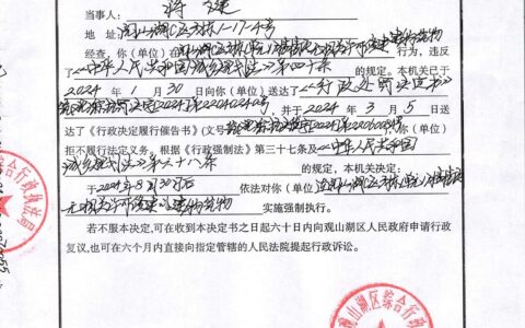 关于蒋健的强制执行决定书