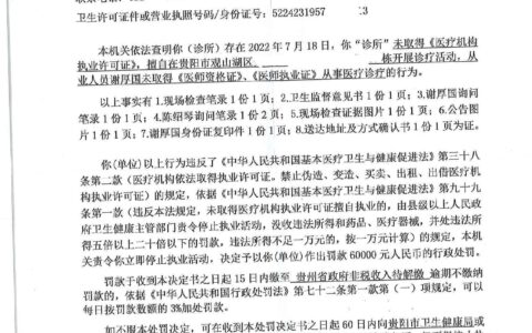 关于谢厚国（诊所）行政处罚决定书公告