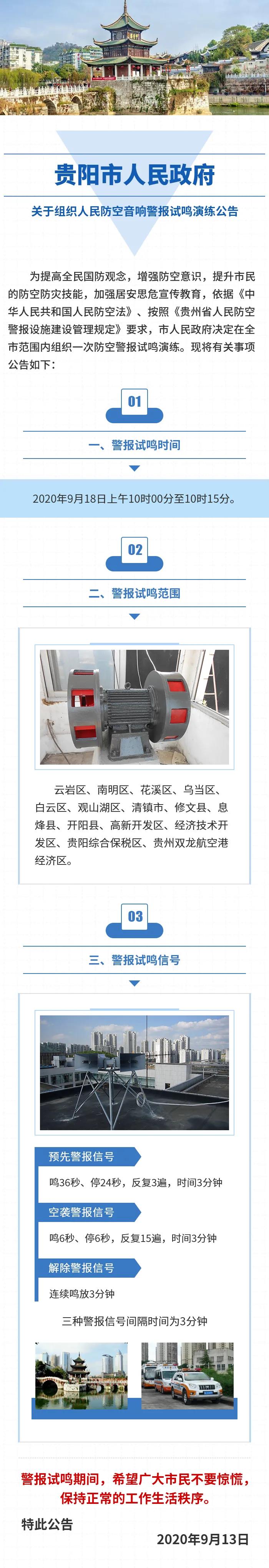贵阳市人民政府关于组织人民防空音响警报试鸣演练公告