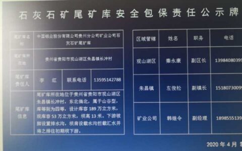 石灰石尾矿库安全包保责任公示