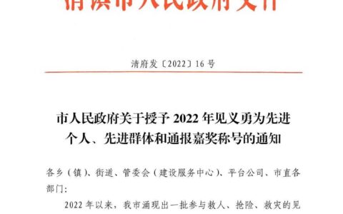 清府发〔2022〕16号 市人民政府关于授予2022年见义勇为先进个人、先进群体和通报嘉奖称号的通知