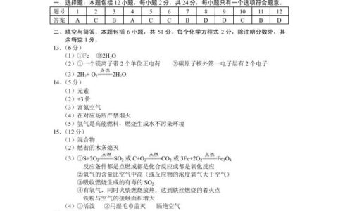 贵阳市普通中学2022-2023学年度第一学期期末监测考试九年级化学参考答案及评分建议