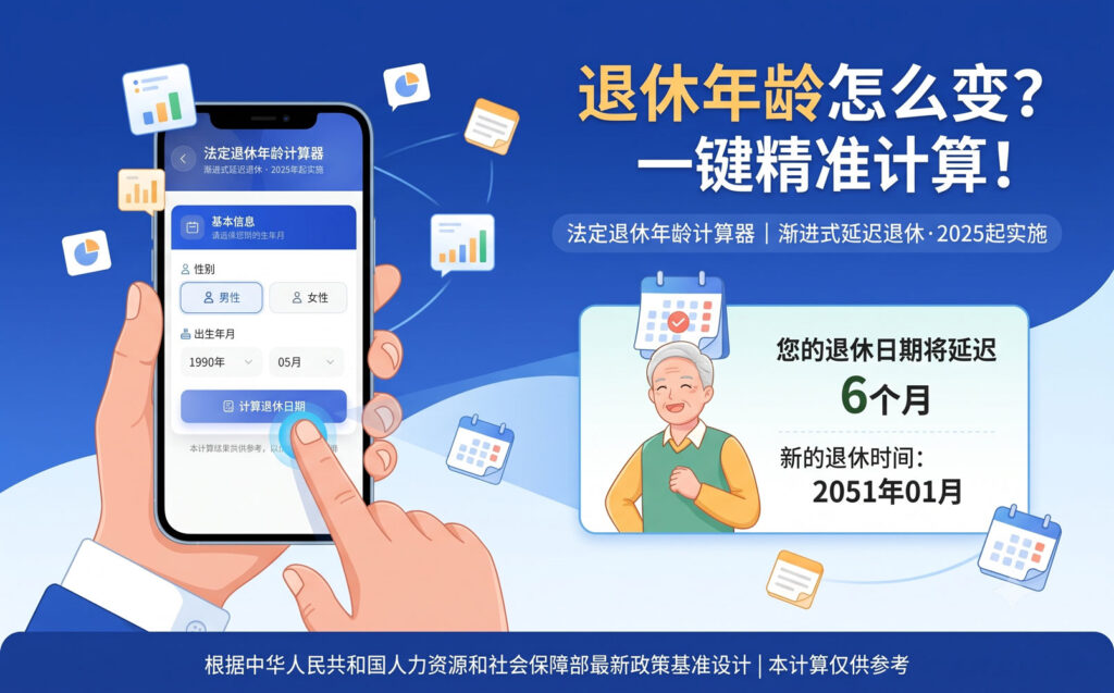 法定退休年龄计算器（适用于新版退休年龄对照表）